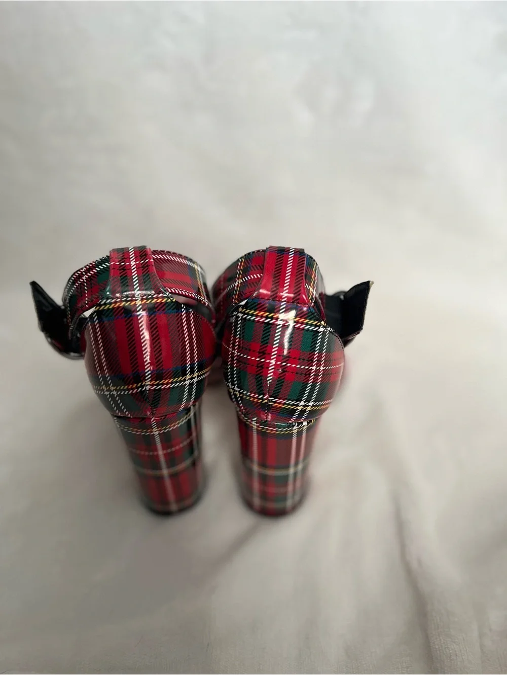 Madden Girl Red Plaid Pointed Ankle-Strap Block Heel Pumps - Picture 2 of 4